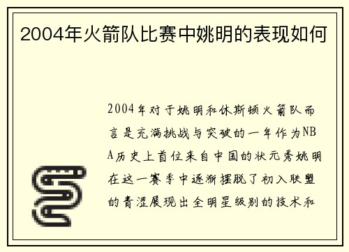 2004年火箭队比赛中姚明的表现如何