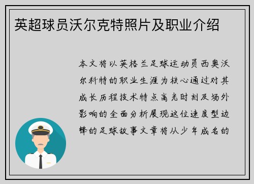 英超球员沃尔克特照片及职业介绍